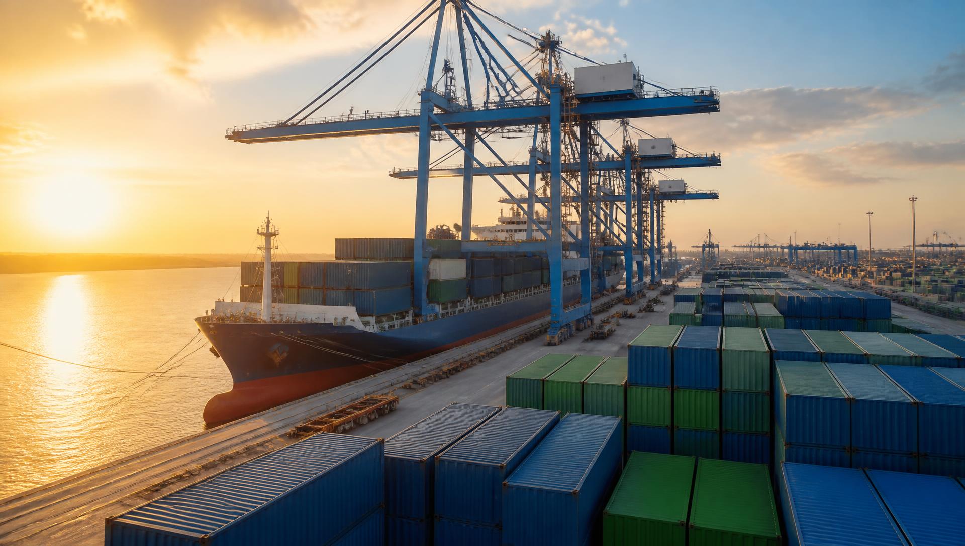Containers being loaded at an export terminal